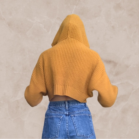 Cropped Mustard Yellow Hooded Sweater - Picture 2 of 3